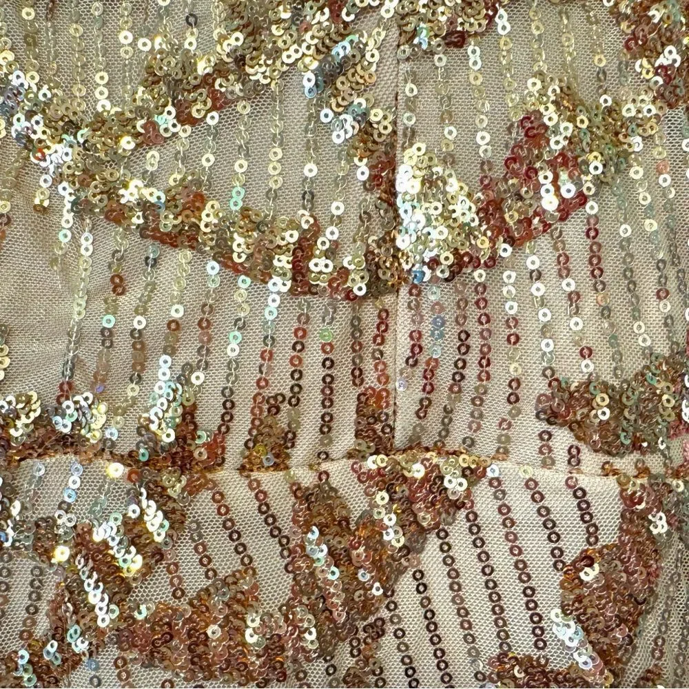 Emerald Sundae Gold Beige V-Wire Sequined Bodycon Dress Size Large - Picture 8 of 15